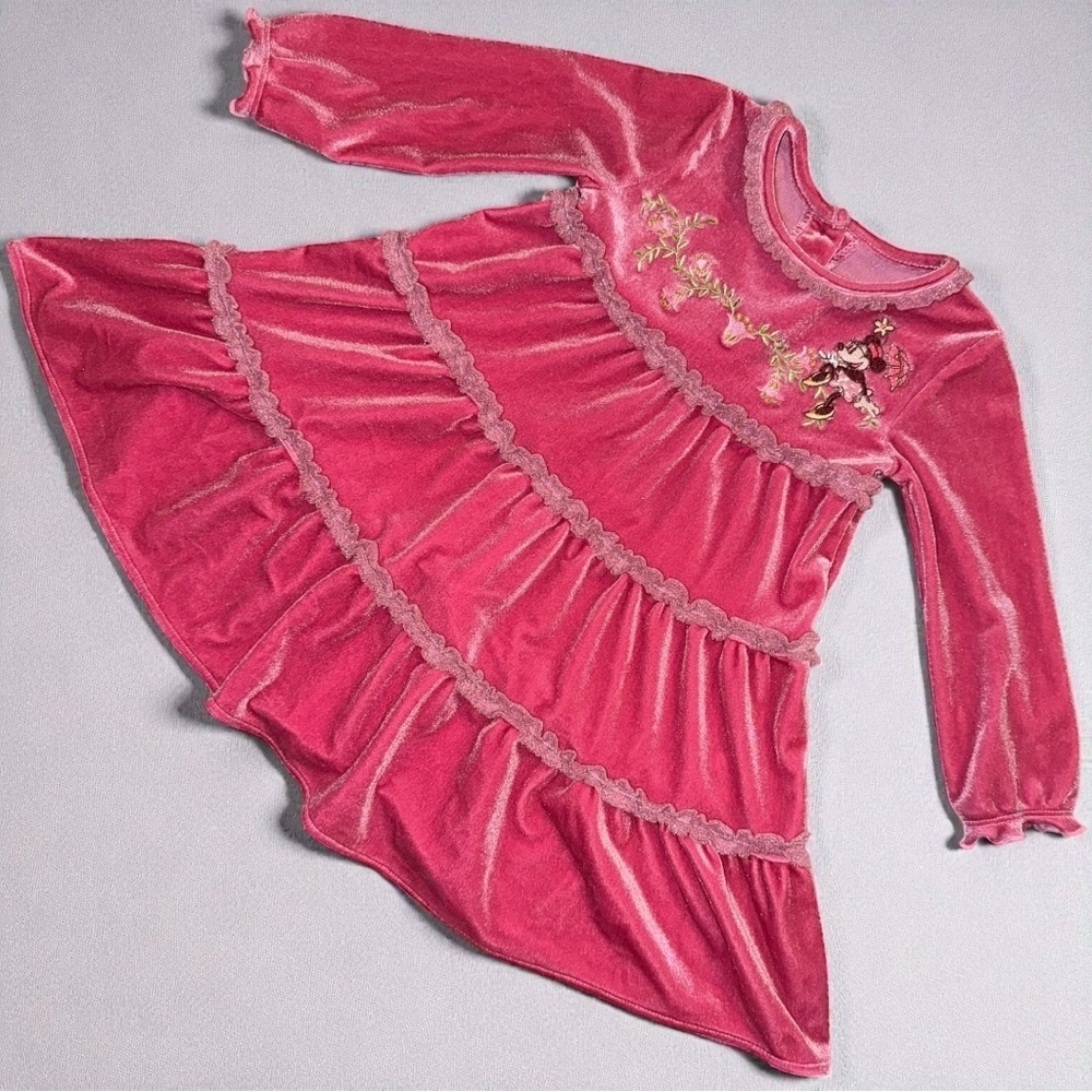 Disney Baby Minnie Mouse Pink Velour Long Sleeve Dress – Infant 24M - Picture 1 of 7